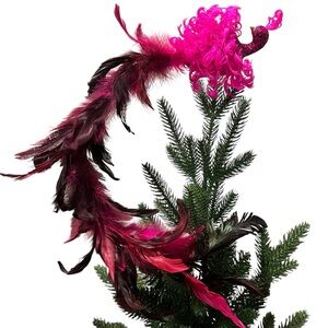 Pier 1 Imports Pink Feathered Clip On Bird Ornament Peacock Glitter